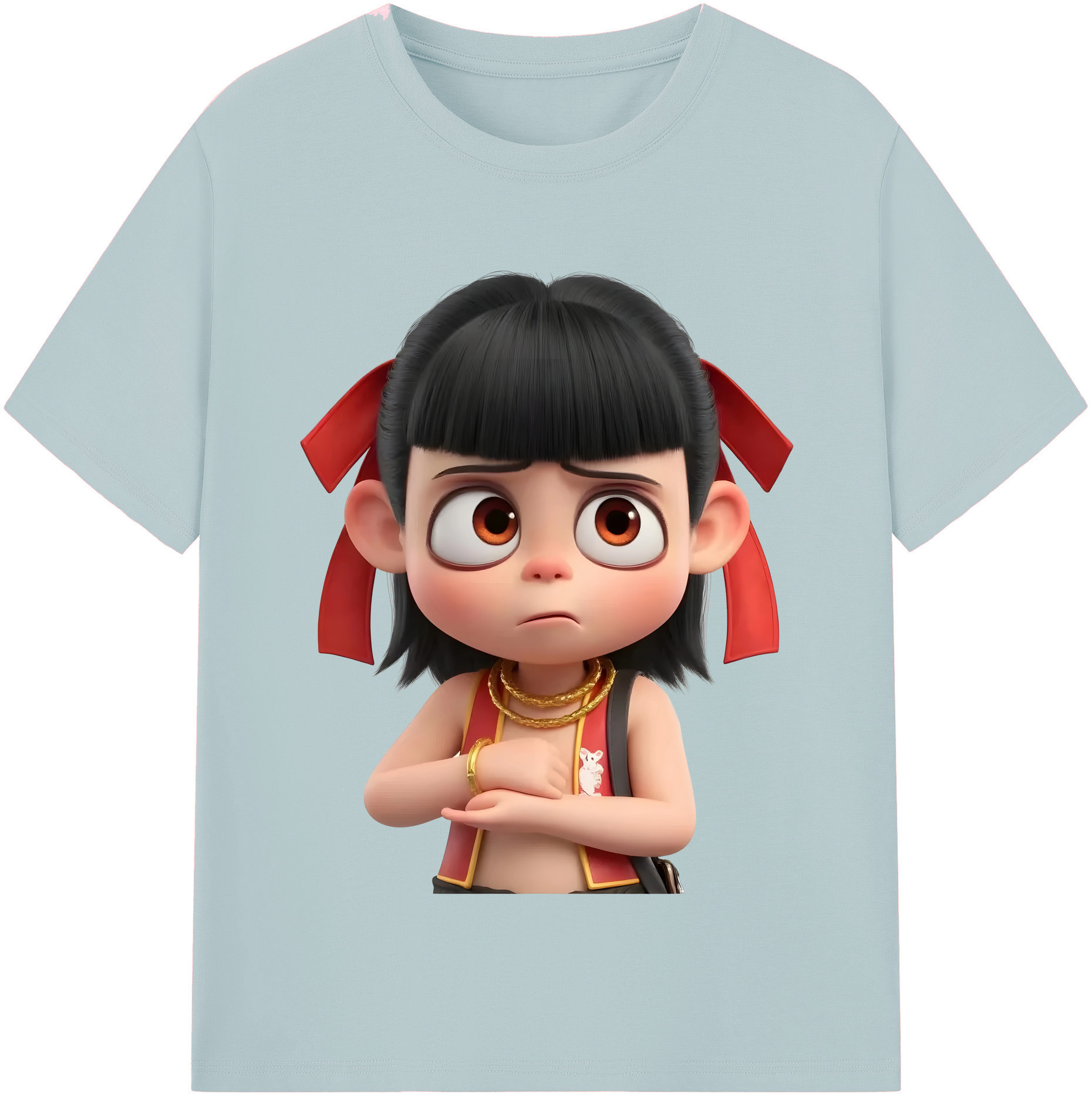 （画像用） Ne Zha 2 ナタ 魔童の大暴れ 綿100％半袖Tシャツ（フロントプリント）
